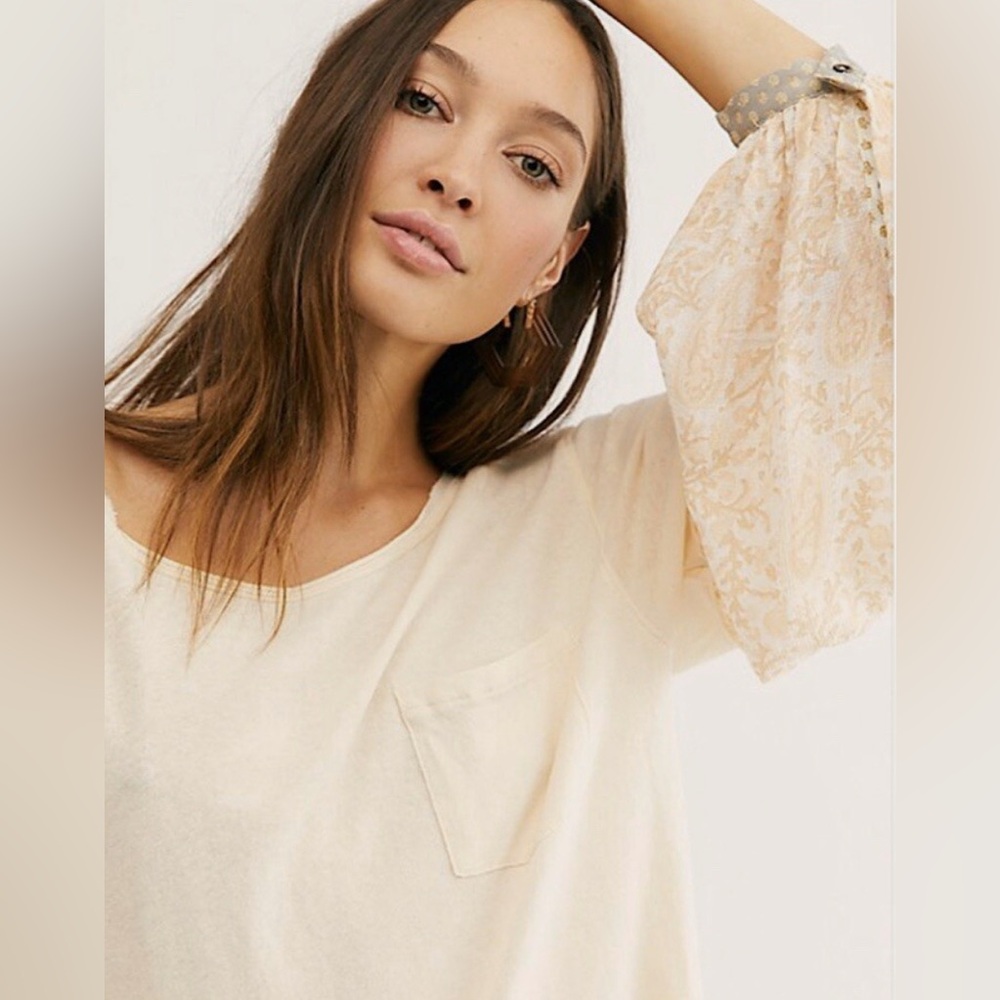 Free People We the Free Jade Long Sleeve Contrast Print Top